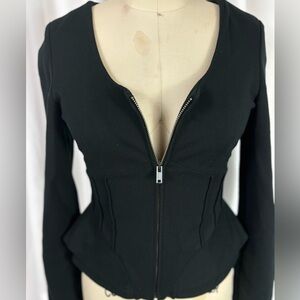 EXPRESS Y2K Black Peplum Fitted Zipper Blazer Jacket Small 2